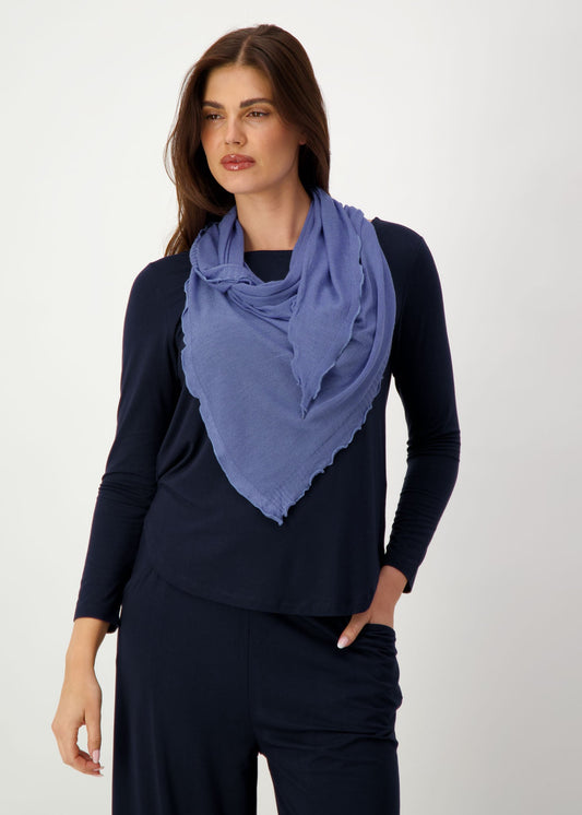 Lou Lou Australia Sassoon Cashmere/Bamboo Scarf in Persian Jewel, draped around the neck.
