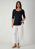 Aretha 3/4 Sleeve Bamboo Top - Navy