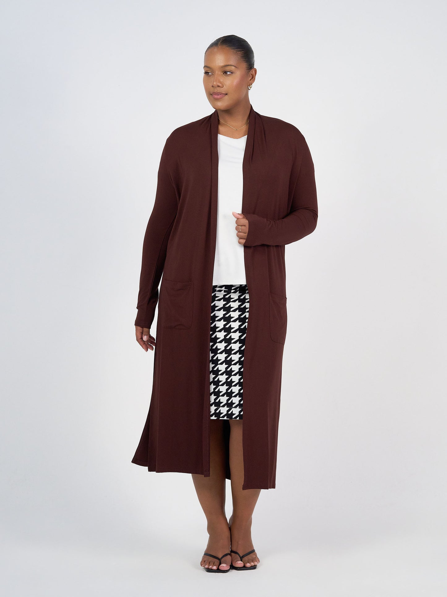 Bamboo Longline Pocket Cardigan - Burgundy