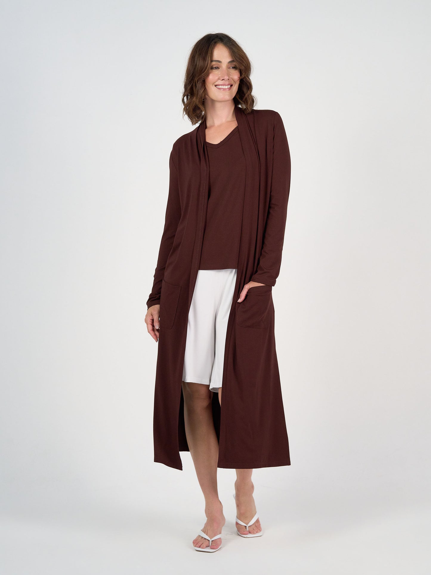 Bamboo Longline Pocket Cardigan - Burgundy