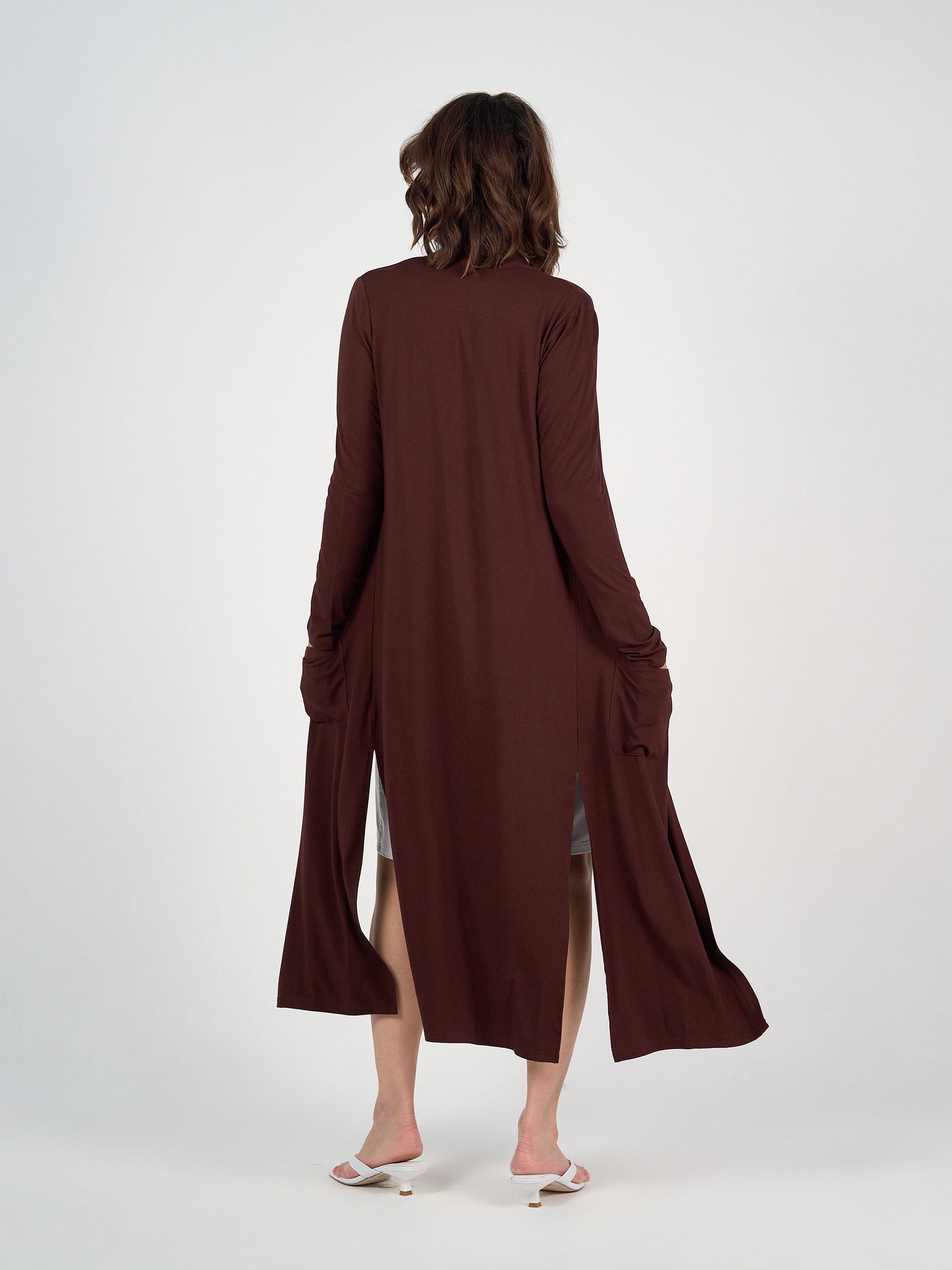 Bamboo Longline Pocket Cardigan - Burgundy