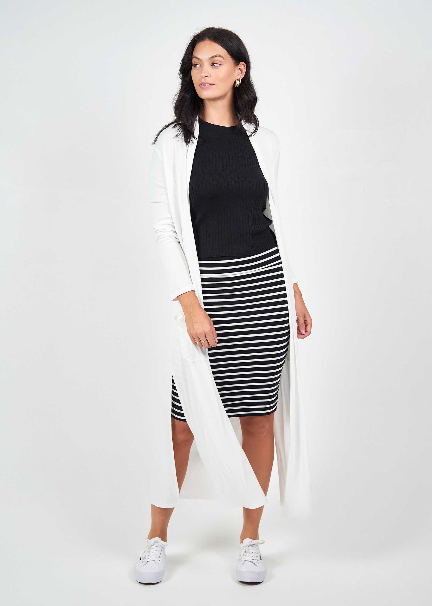 Ribbed Bamboo Long-Line Pocket Cardigan