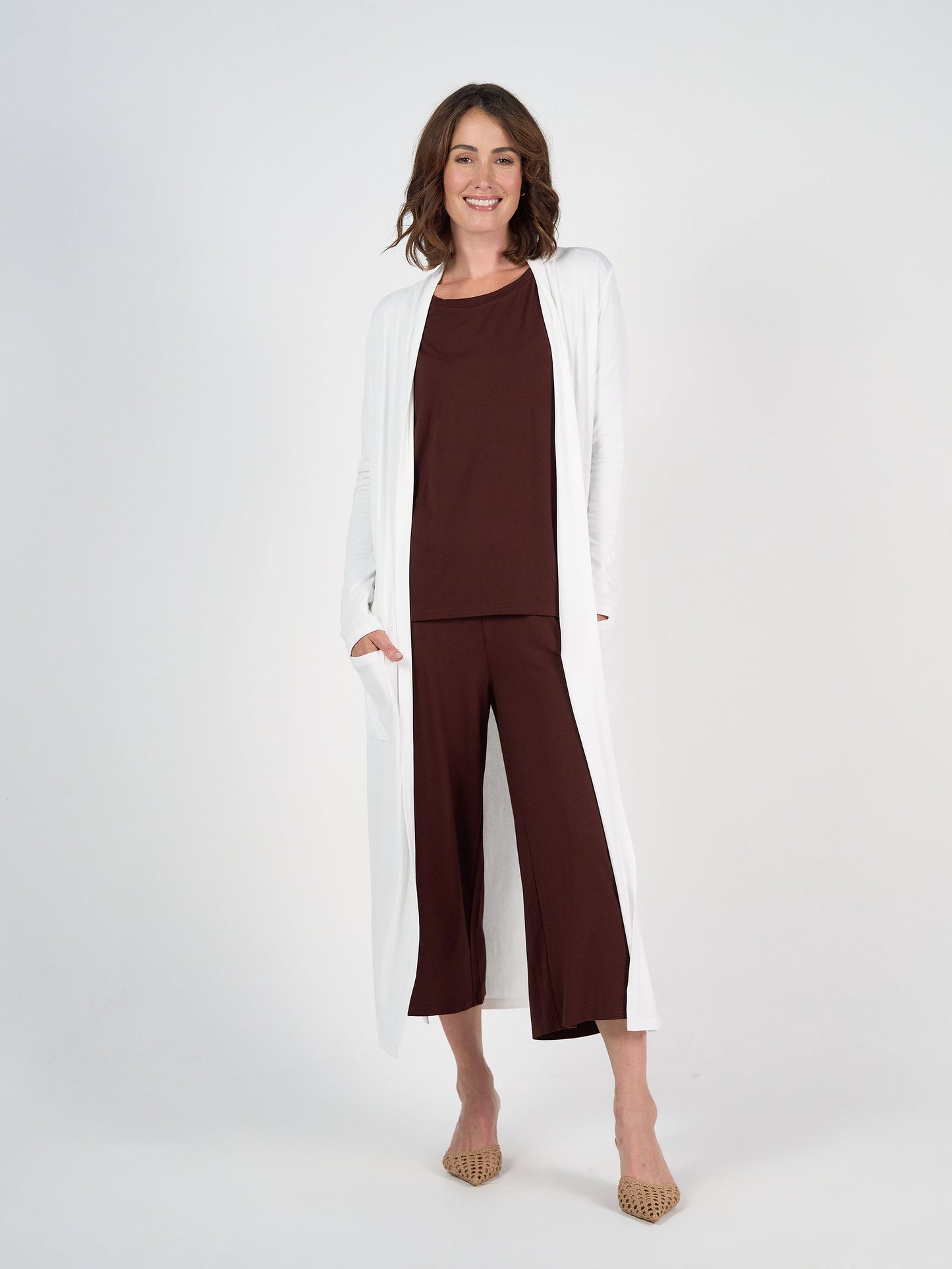 Ribbed Bamboo Long-Line Pocket Cardigan