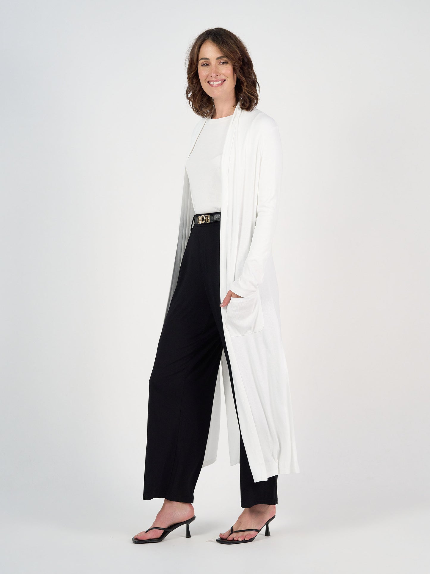 Ribbed Bamboo Long-Line Pocket Cardigan