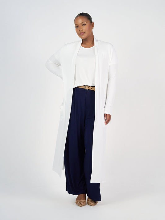 Ribbed Bamboo Long-Line Pocket Cardigan