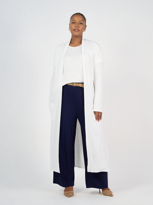 Ribbed Bamboo Long-Line Pocket Cardigan - Cream