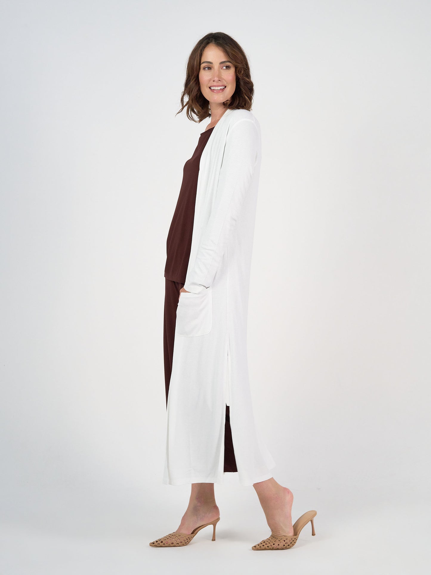 Ribbed Bamboo Long-Line Pocket Cardigan