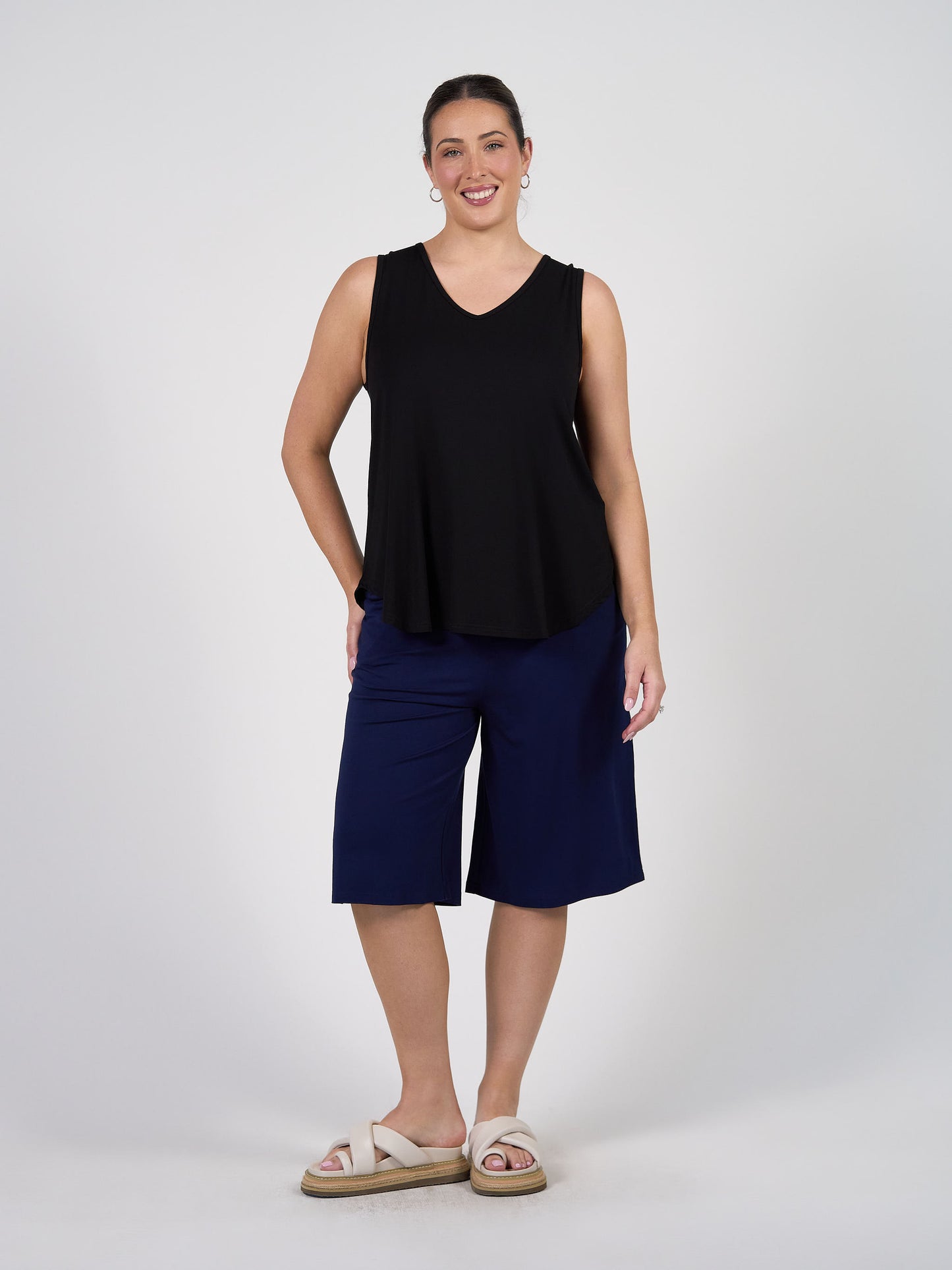 Rihanna V-Neck Bamboo Tank Top - Black