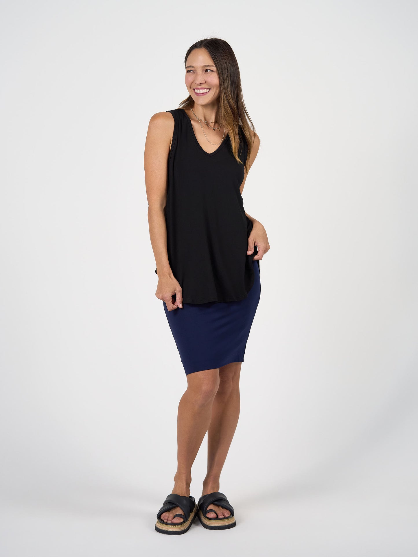 Rihanna V-Neck Bamboo Tank Top - Black