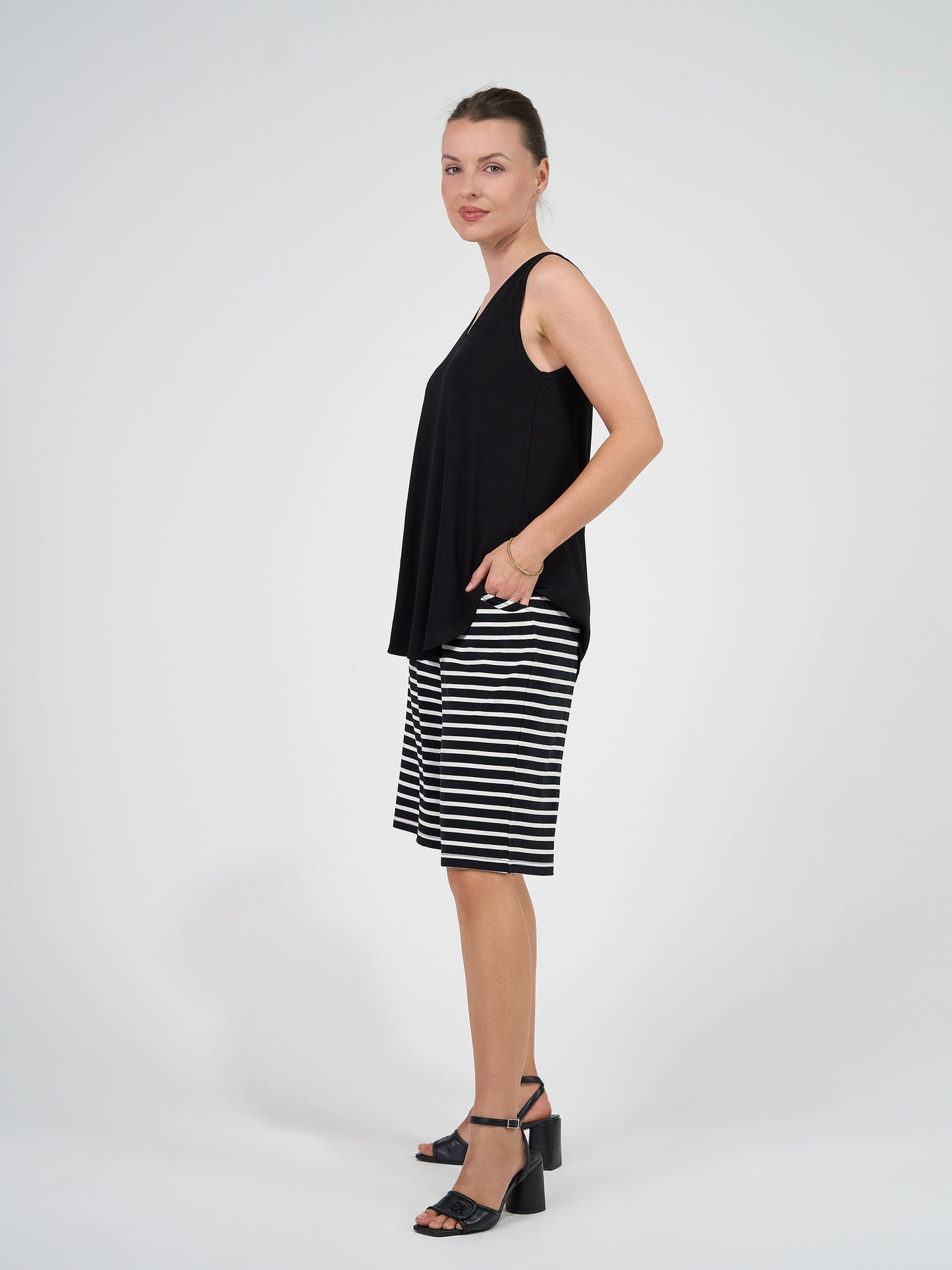 Simone Wide Leg Bamboo Shorts - Black & White Stripe