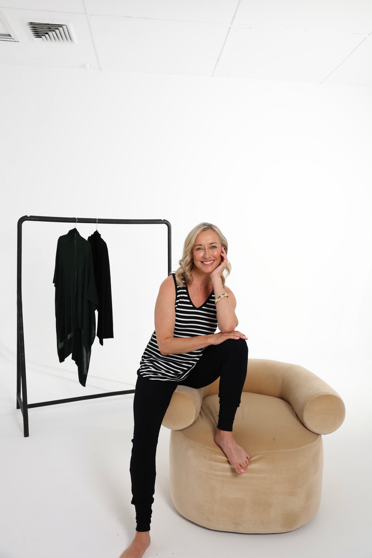 black bamboo sweat pants with stripe bamboo tank by lou lou australia
