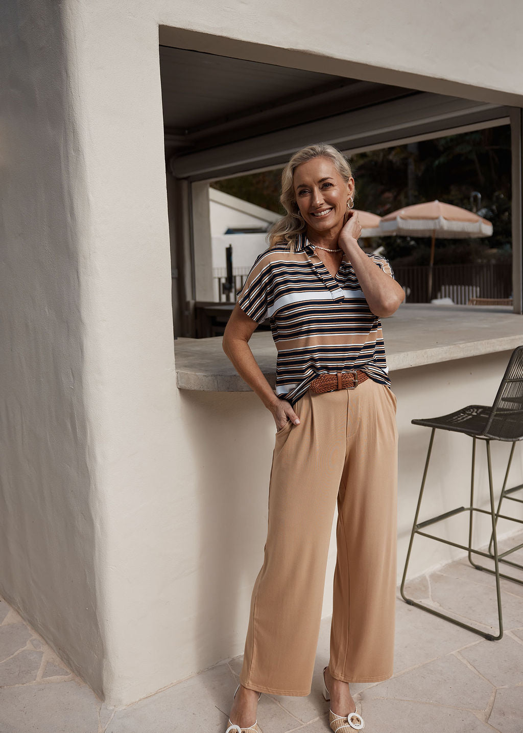 Rush Bamboo Short Sleeve Collared Polo Top - Stripe