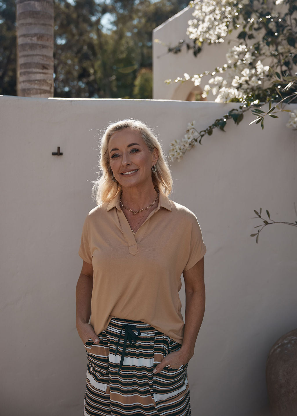 Rush Bamboo Short Sleeve Collared Polo Top - Tan