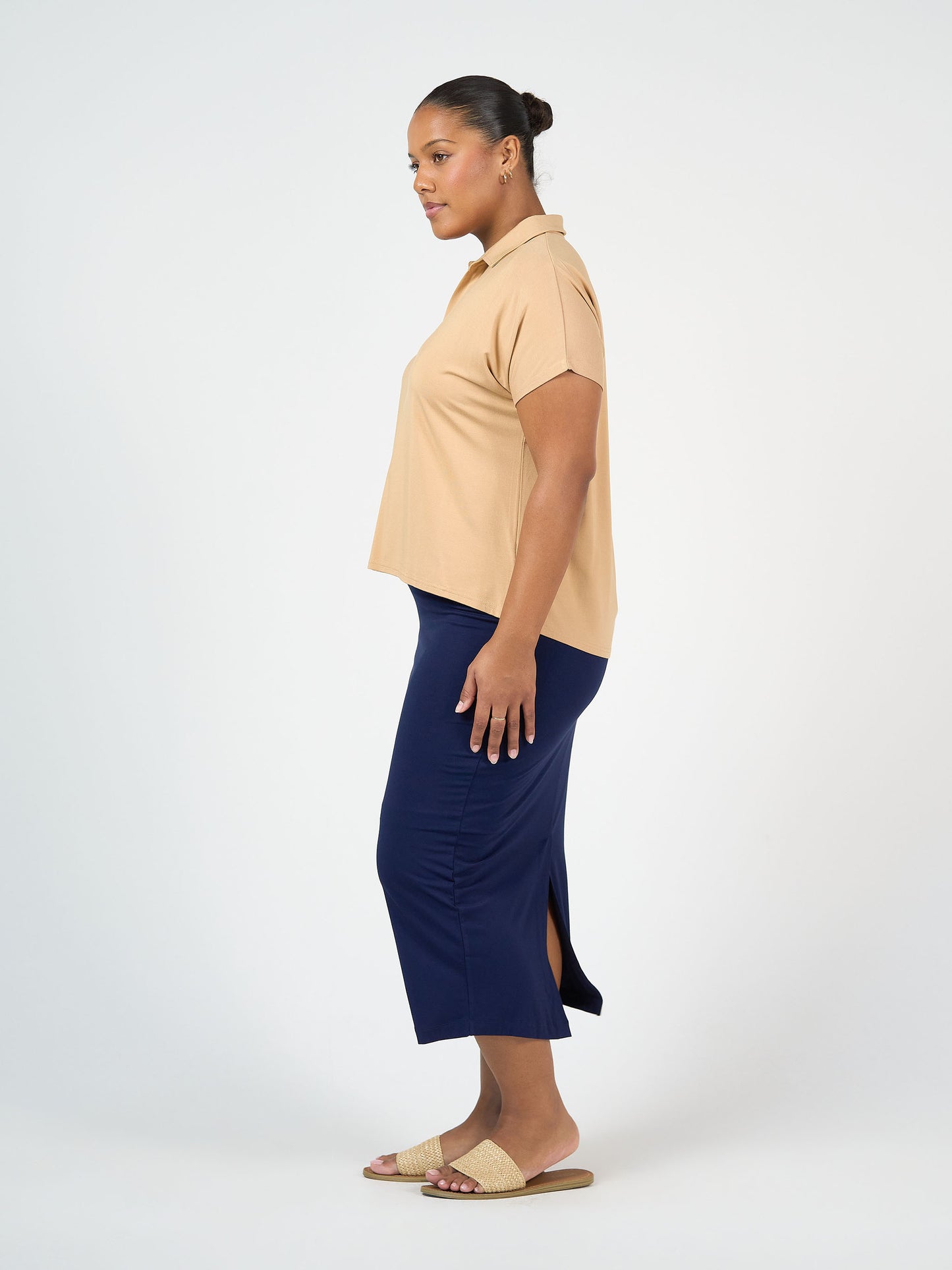 Rush Bamboo Short Sleeve Collared Polo Top - Tan
