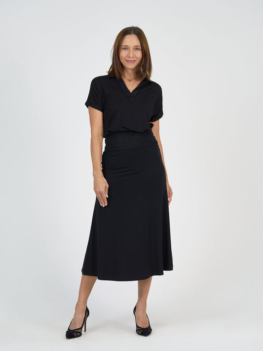Lou Lou Australia Rush Bamboo Short Sleeve Collared Polo in black.