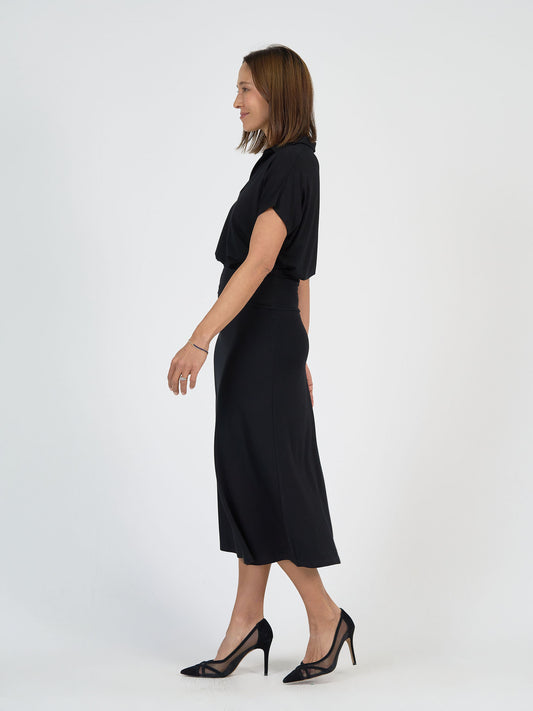 Lou Lou Australia Jackson Bamboo A-Line Maxi Skirt in black.