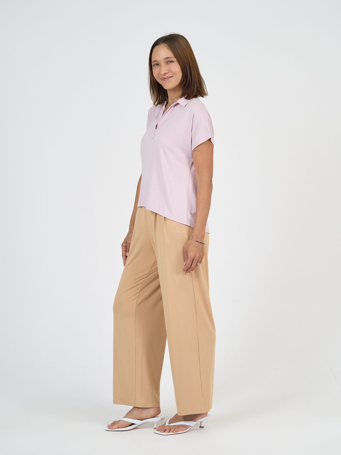 Rush Bamboo Short Sleeve Collared Polo Top - Lilac