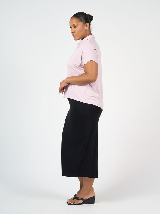 Lou Lou Australia Maxi Bamboo Whitney Tube Skirt in black, made from bamboo fabric.