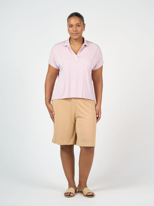 Rush Bamboo Short Sleeve Collared Polo Top in Lilac by Lou Lou Australia.