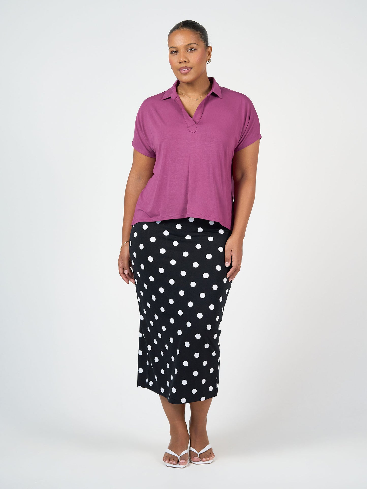 Rush Bamboo Short Sleeve Collared Polo Top - Plum