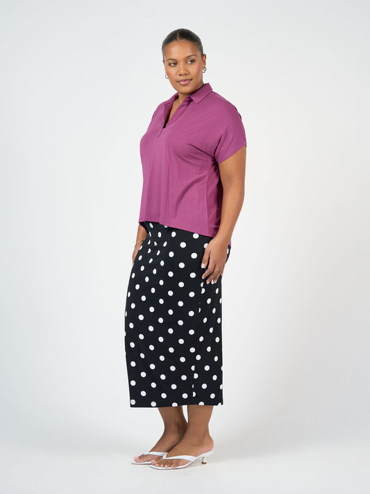 Rush Bamboo Short Sleeve Collared Polo Top - Plum