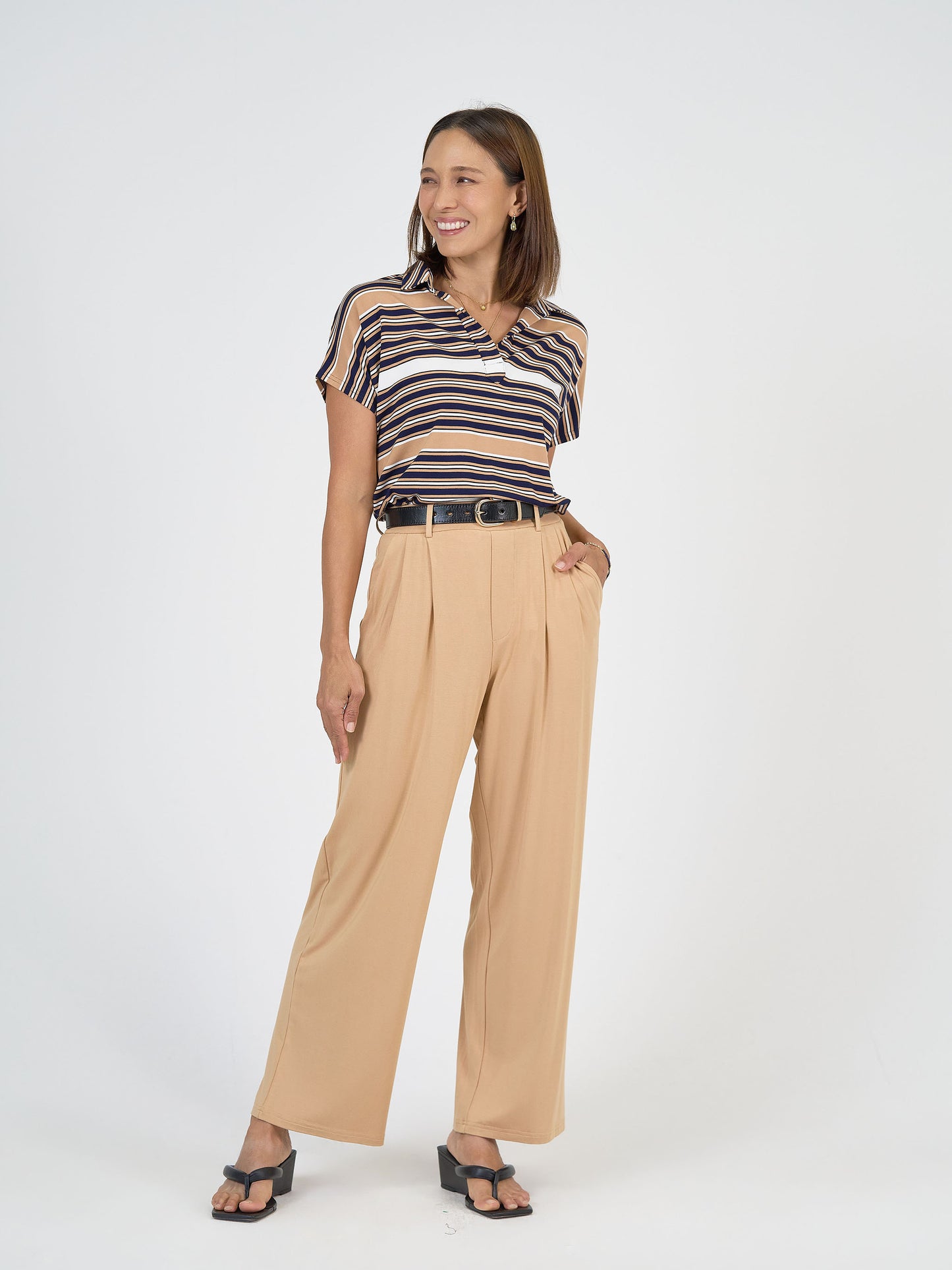 Rush Bamboo Short Sleeve Collared Polo Top - Stripe