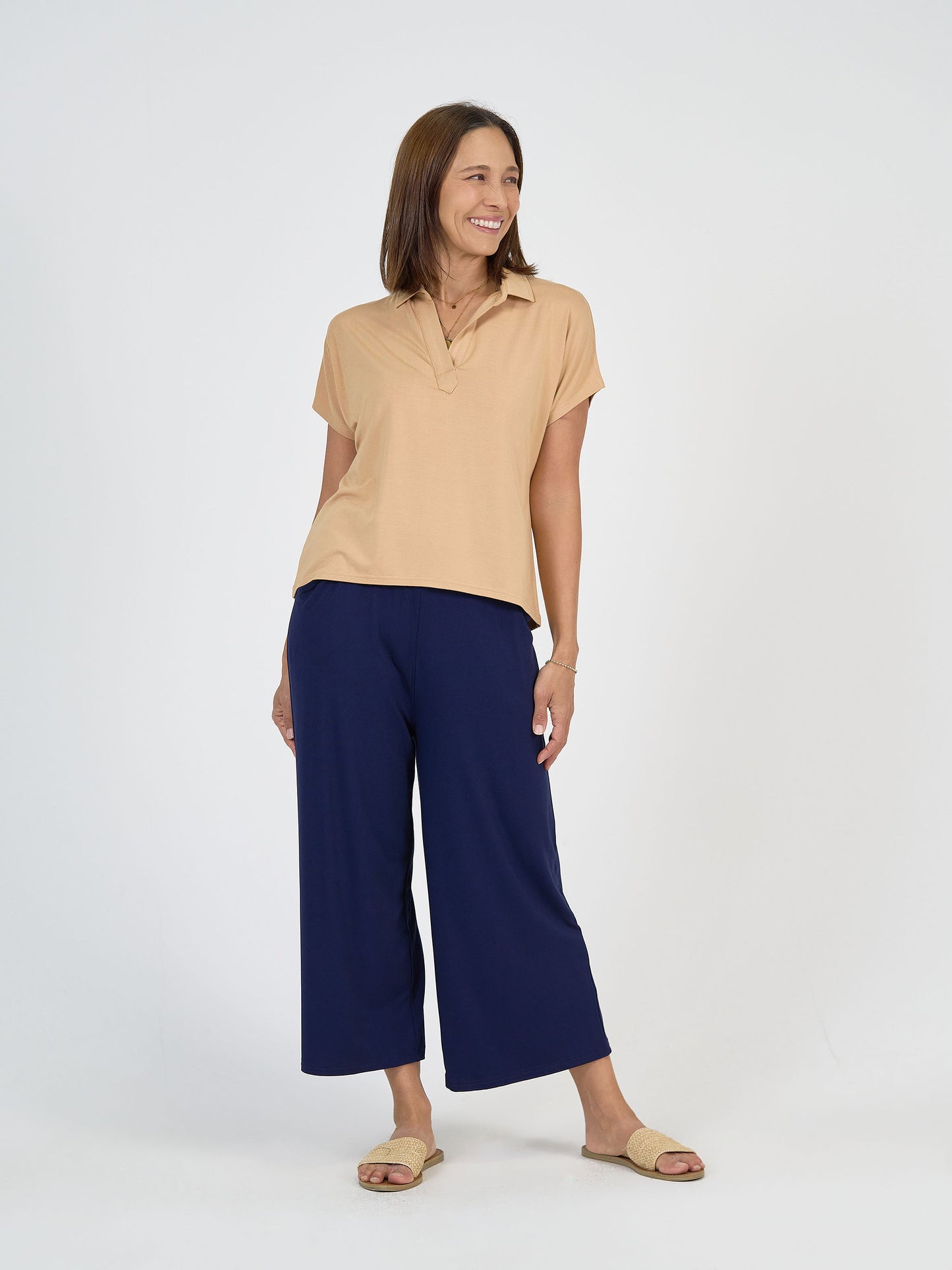 Rush Bamboo Short Sleeve Collared Polo Top - Tan