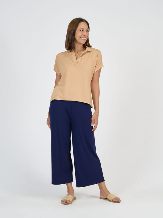 Rush Bamboo Short Sleeve Collared Polo Top - Tan