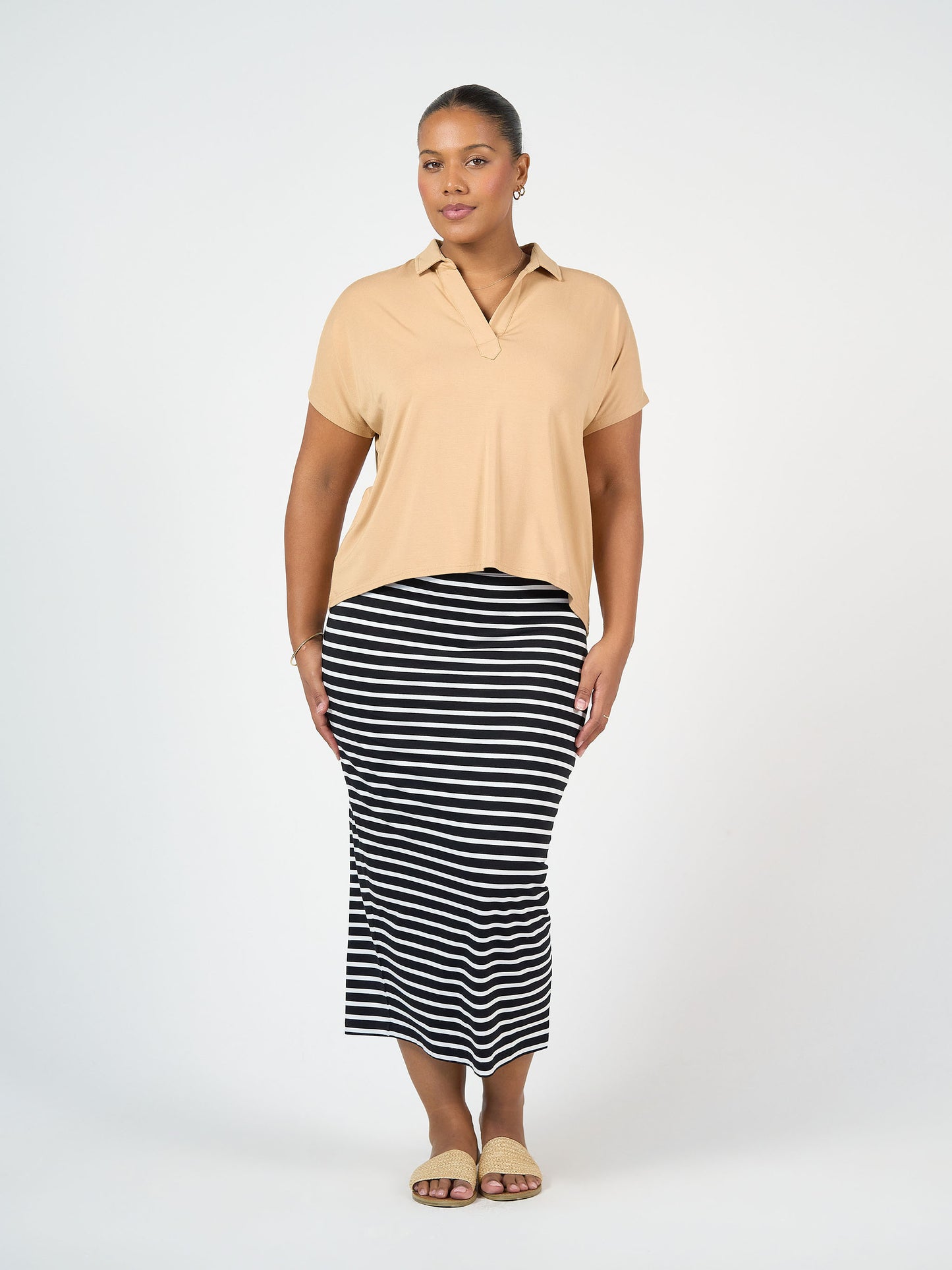 Rush Bamboo Short Sleeve Collared Polo Top - Tan