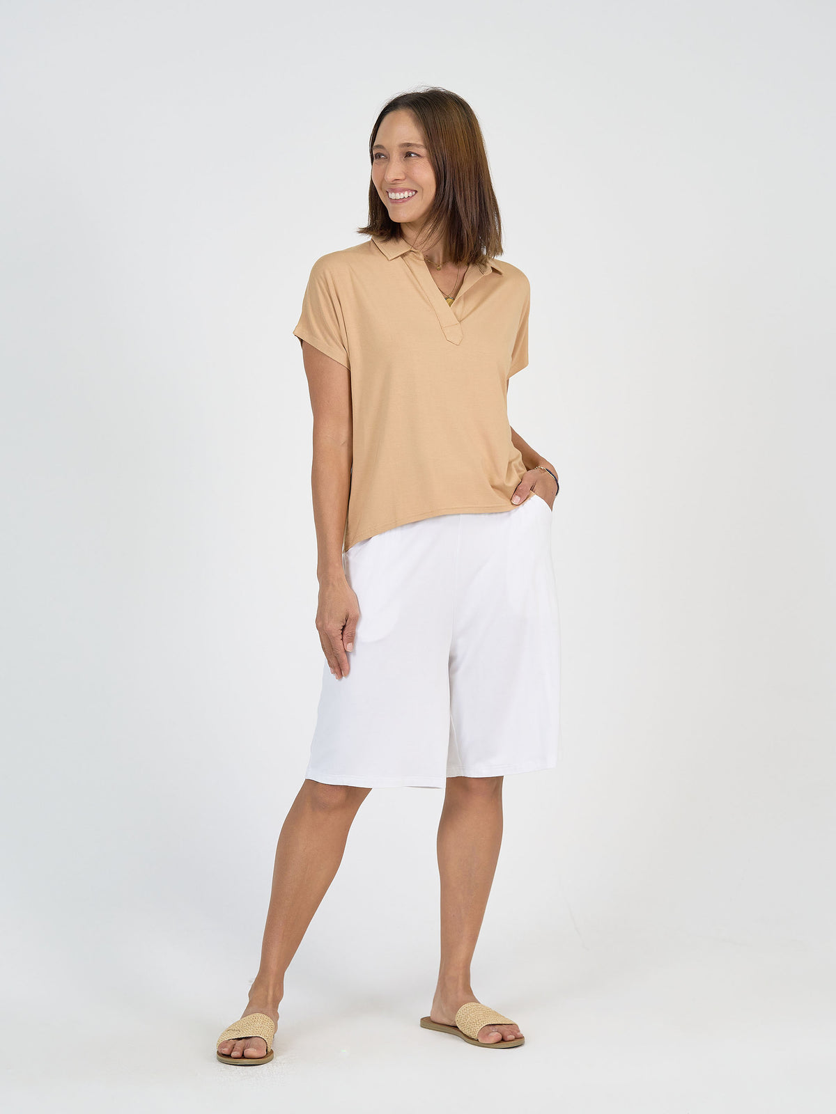 Lou Lou Australia Simone Wide Leg Bamboo Shorts in White.