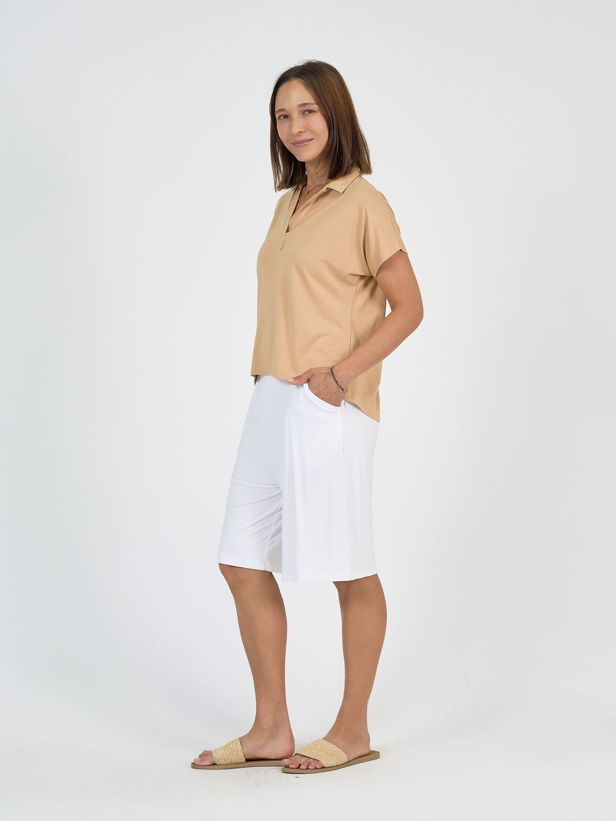 Lou Lou Australia Simone Wide Leg Bamboo Shorts in white.