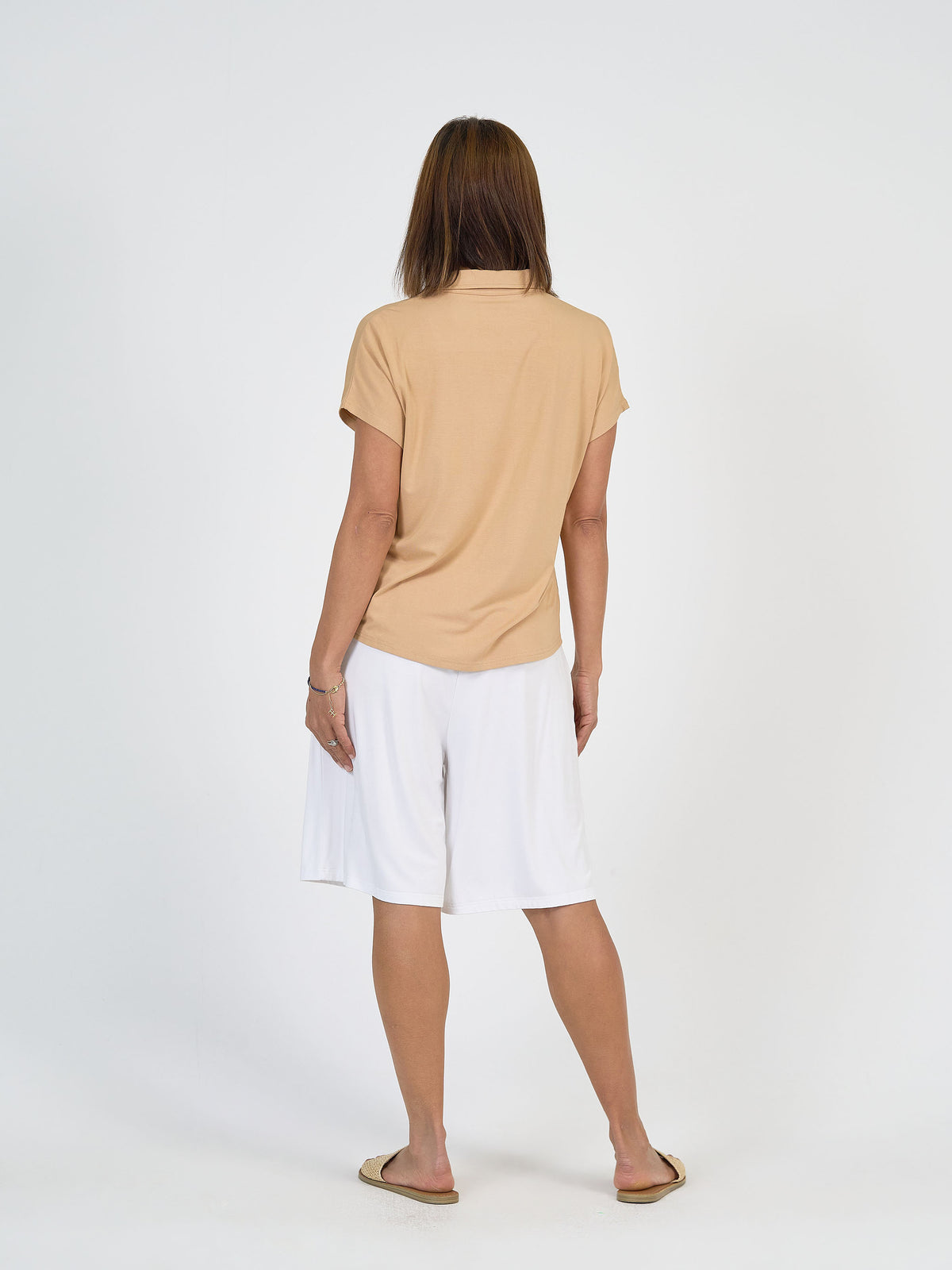 Lou Lou Australia Simone Wide Leg Bamboo Shorts in white.