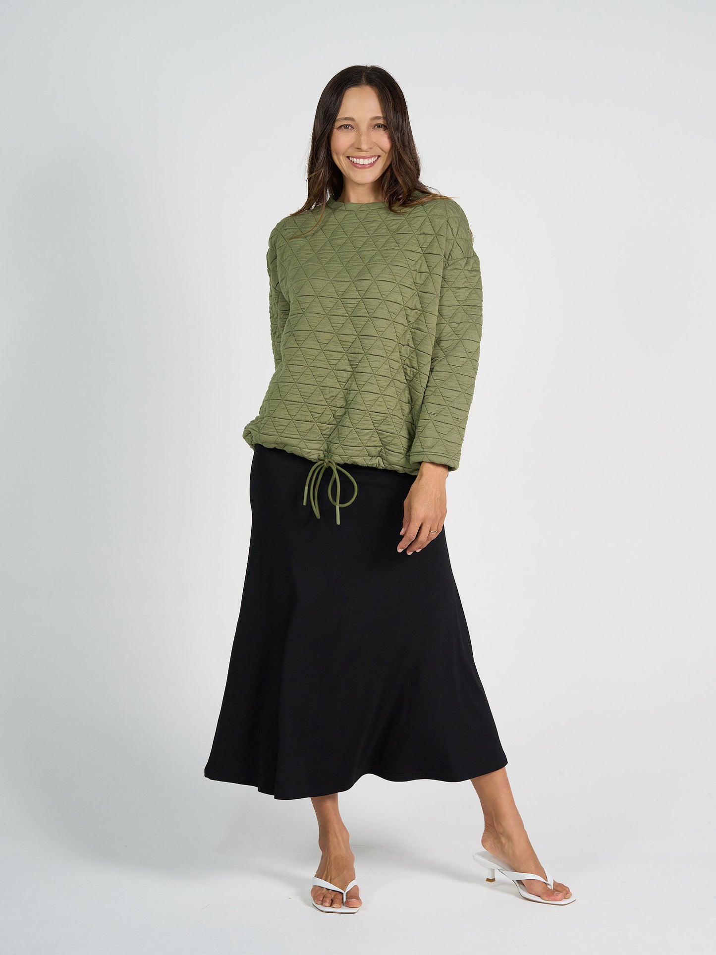 Sacha Oversized Quilted Bamboo Sweater - Olive