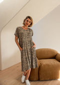 Sade Bamboo Oversized T-Shirt Midi Dress - Brown Leopard