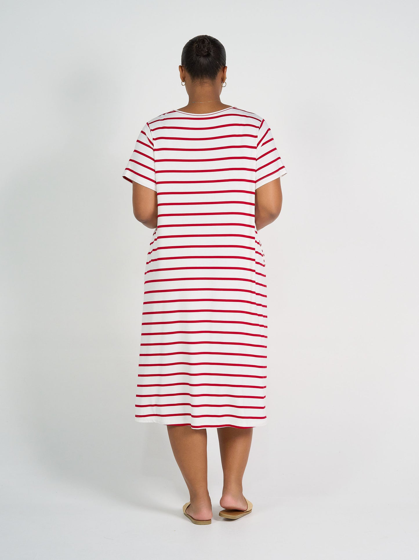 Sade Bamboo Midi Dress - Lipstick & White Stripe