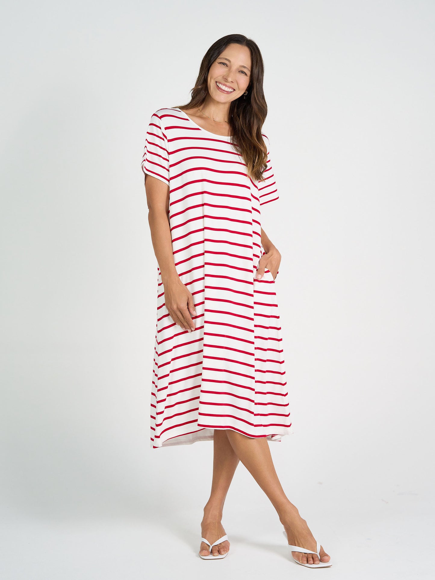 Sade Bamboo Midi Dress - Lipstick & White Stripe