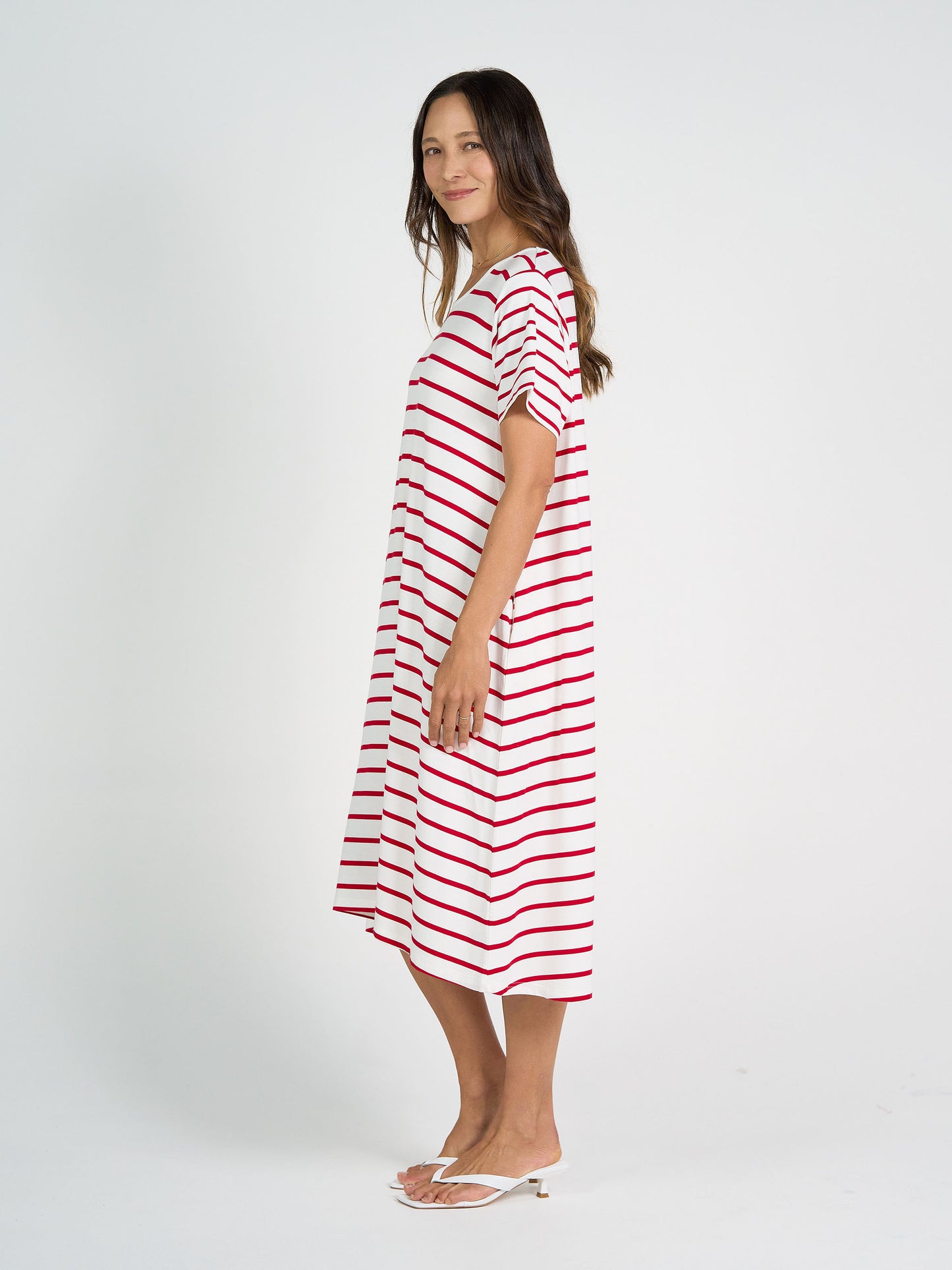 Sade Bamboo Midi Dress - Lipstick & White Stripe