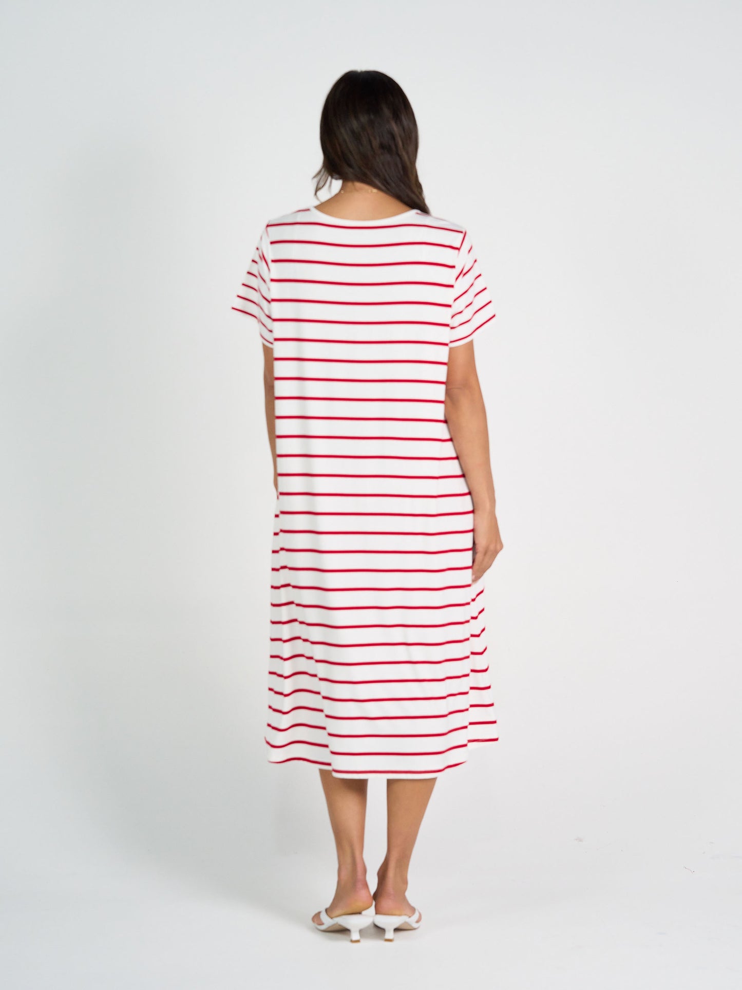 Sade Bamboo Midi Dress - Lipstick & White Stripe