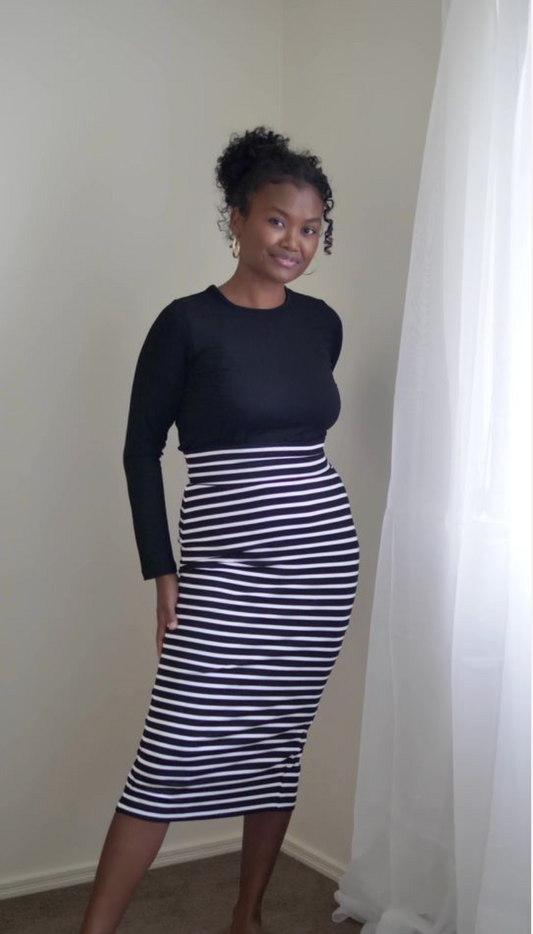 @melanesian.mumma in lou lou australia bamboo top and striped skirt