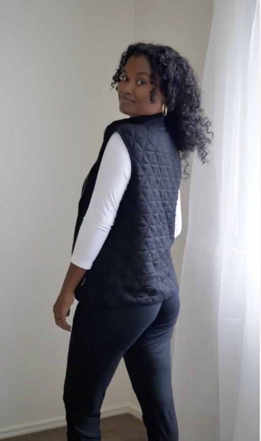 Nina Quilted Bamboo Puffer Vest - Black