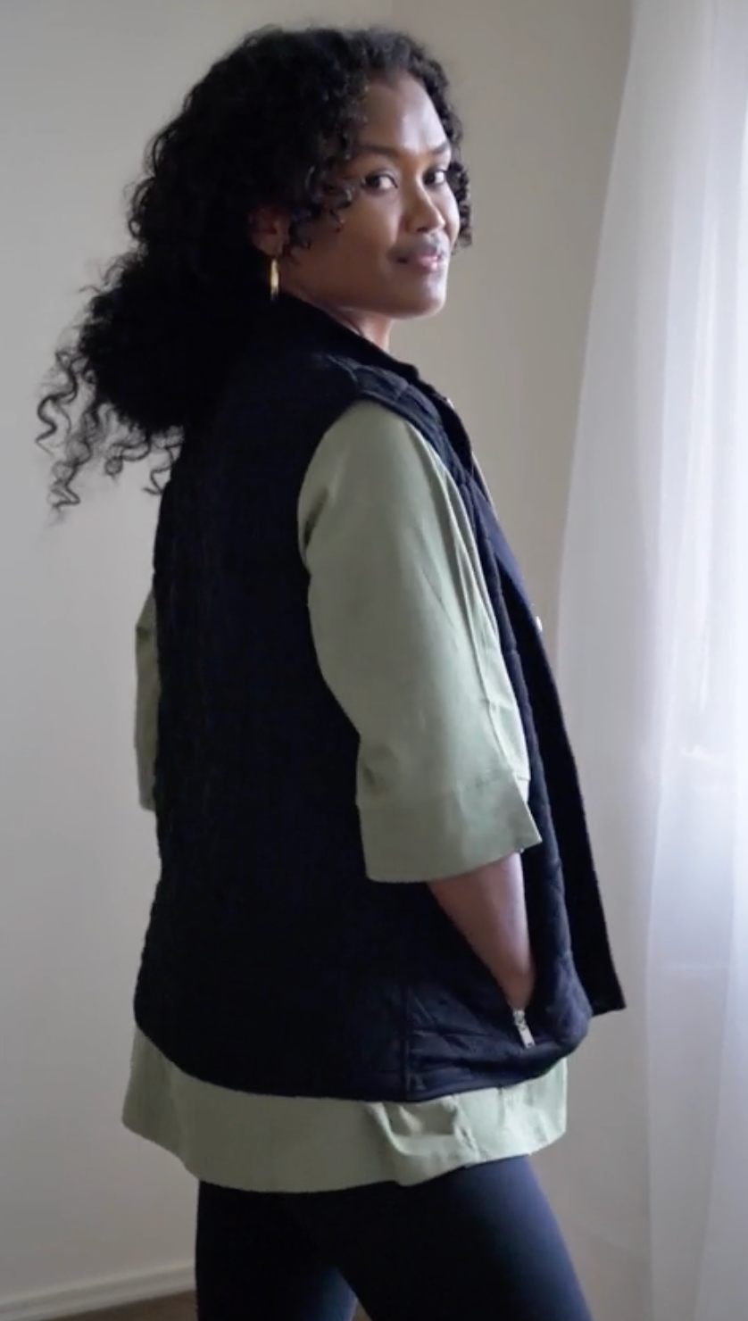 Nina Quilted Bamboo Puffer Vest - Black