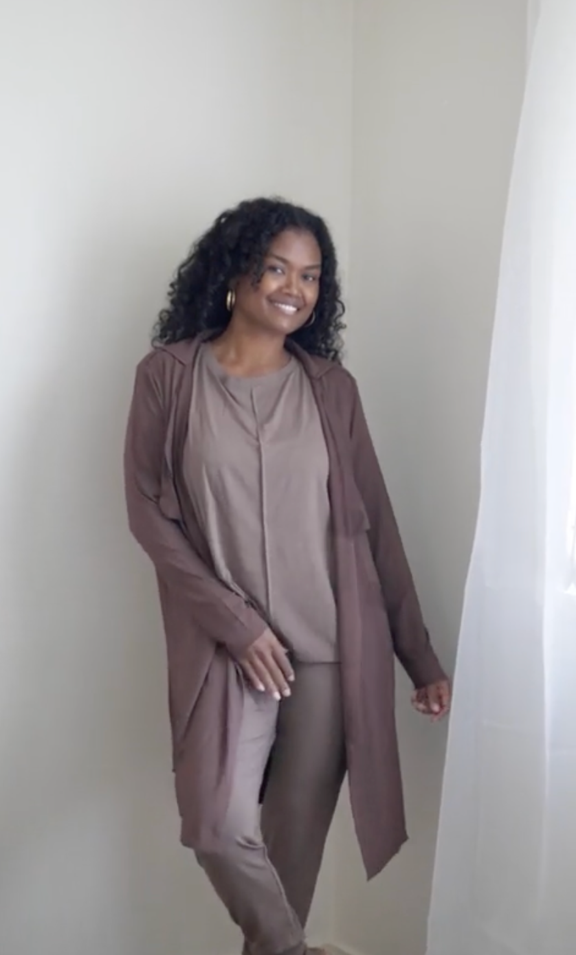 @melanesian.mumma in lou lou australia brown bamboo trench coat
