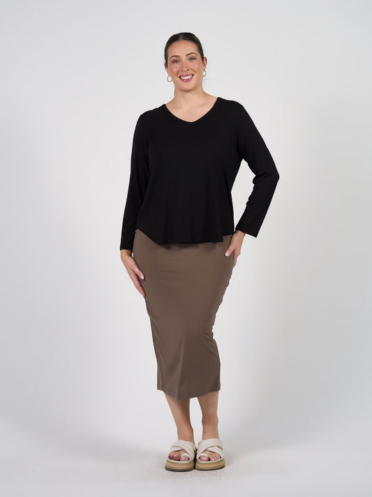 Lou Lou Australia Sia V Neck Bamboo Longsleeve Top in black.
