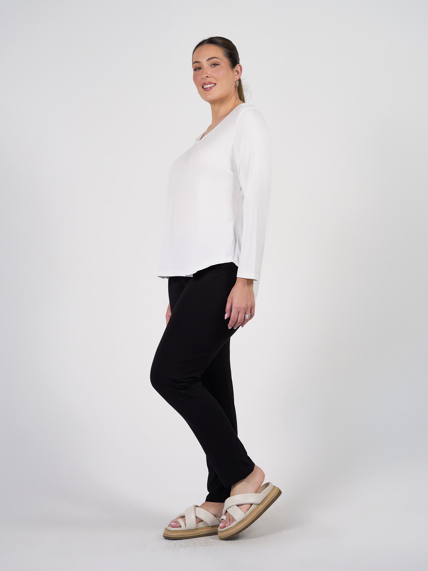 Sia V Neck Bamboo Longsleeve Top - Cream