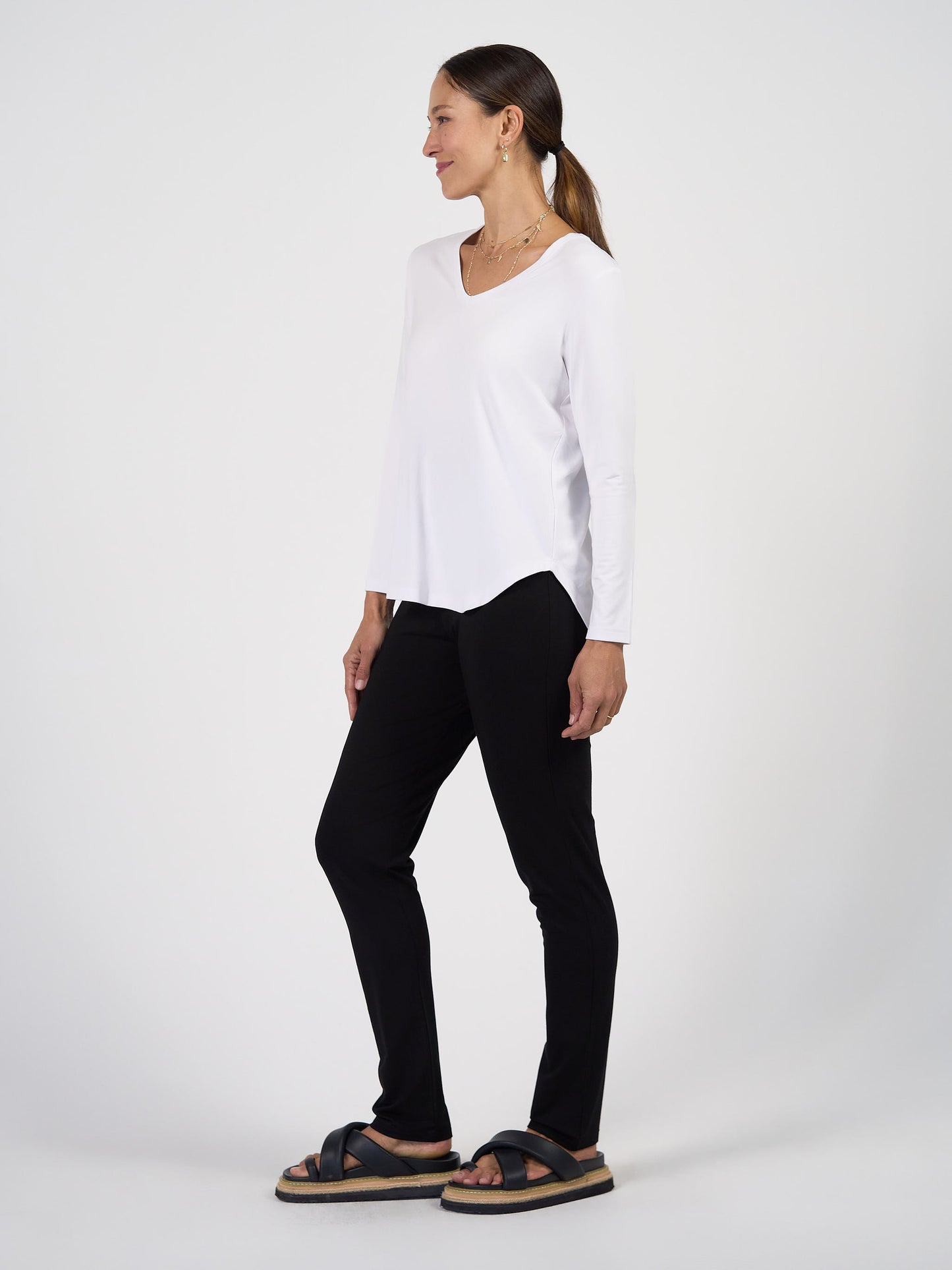 Sia V Neck Bamboo Longsleeve Top - White