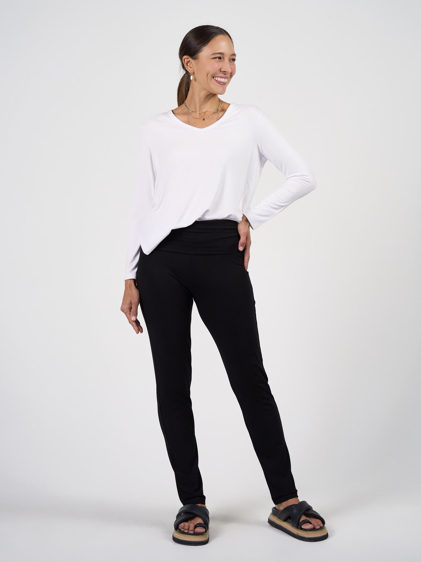 Sia V Neck Bamboo Longsleeve Top - White
