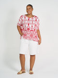 Gina Oversized Slouch Bamboo T-Shirt - Lipstick Palm