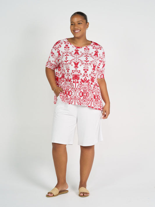 Lou Lou Australia Gina Oversized Slouch Bamboo T-Shirt in Lipstick Palm.