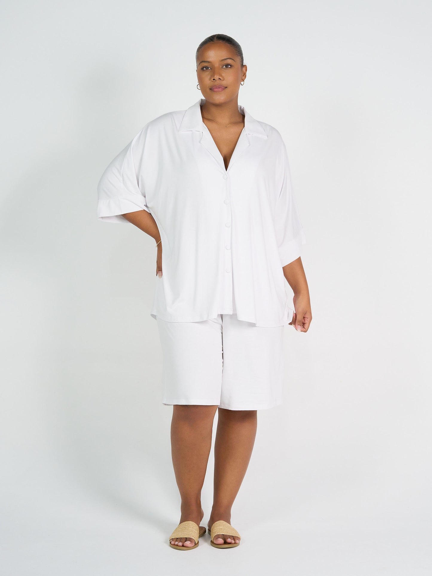 Alanis 3/4 Sleeve Collared Shirt - White