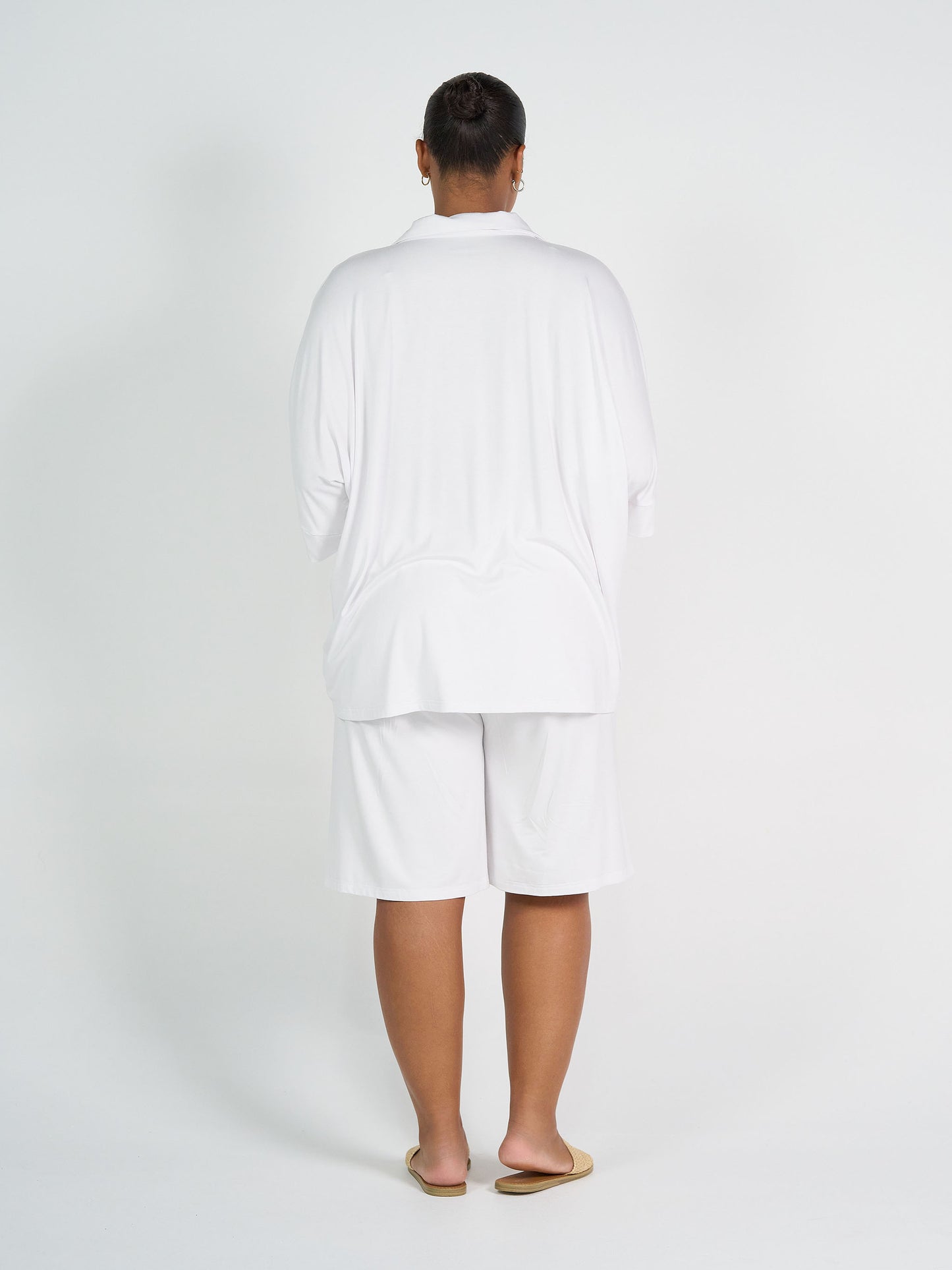 Alanis 3/4 Sleeve Collared Shirt - White